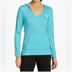 PUMA Heathered Aqua Blue Hoodie Cover Up Top, Women's Size Small.